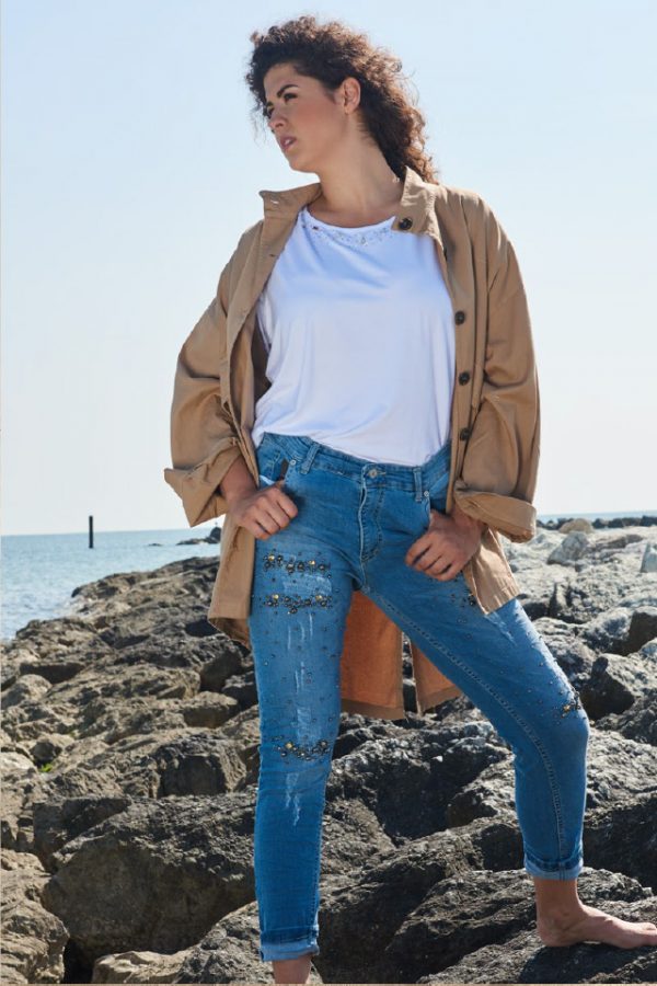 Jeans Kim con perle e strass