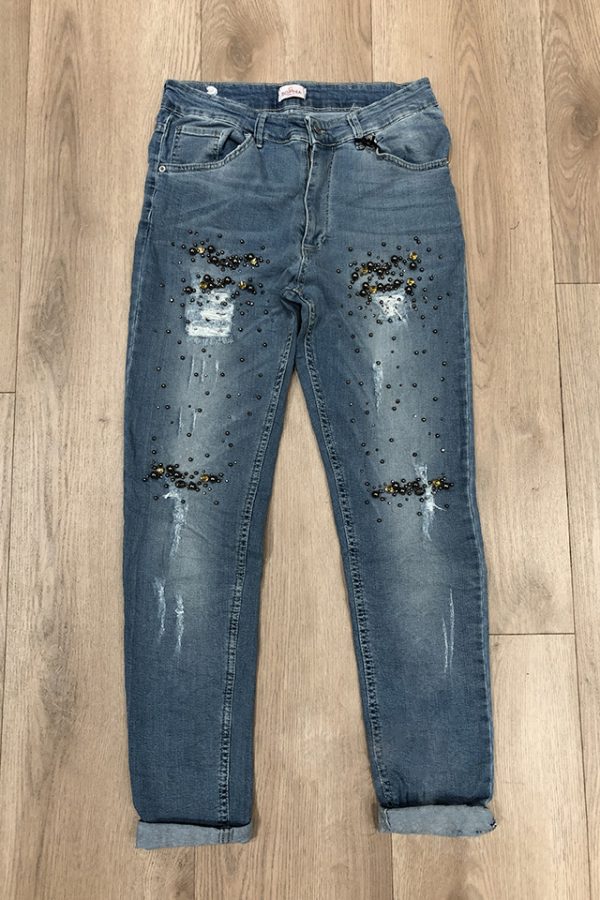 Jeans Kim con perle e strass