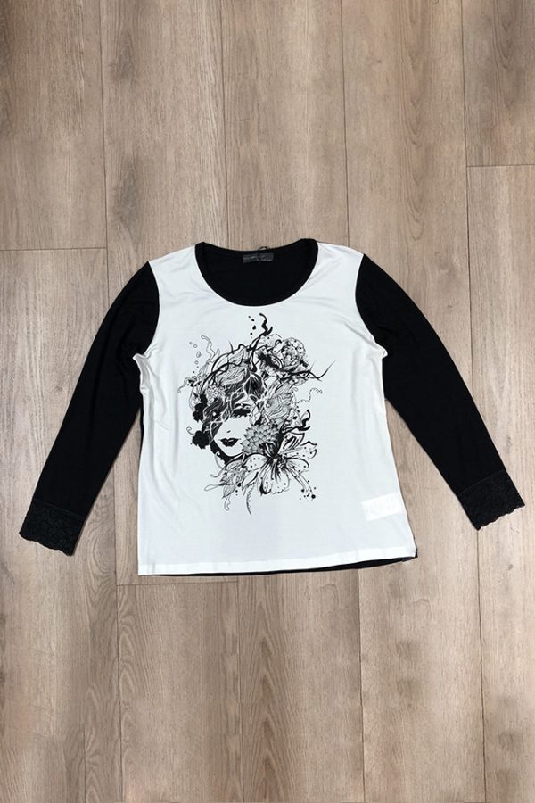Maglia Tonia bianco e nera con stampa