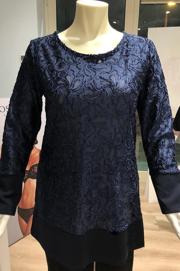 Casacca Grazia blu con fantasia in pizzo
