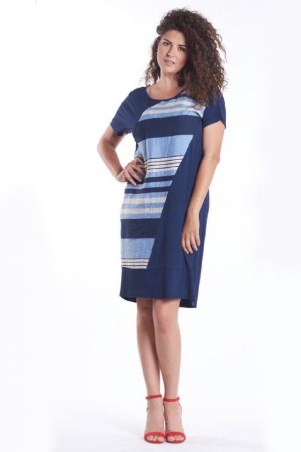 Abito Adele Blue con inserto in lino
