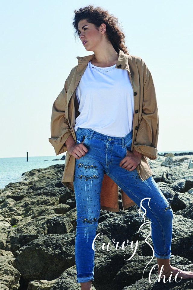 KIM Jeans con perle e strass Curvy Chic